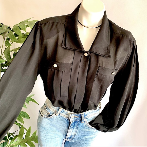 Vintage Tops - v i n t a g e :: Pleated Draped Satin Pearls Secretary Blouse